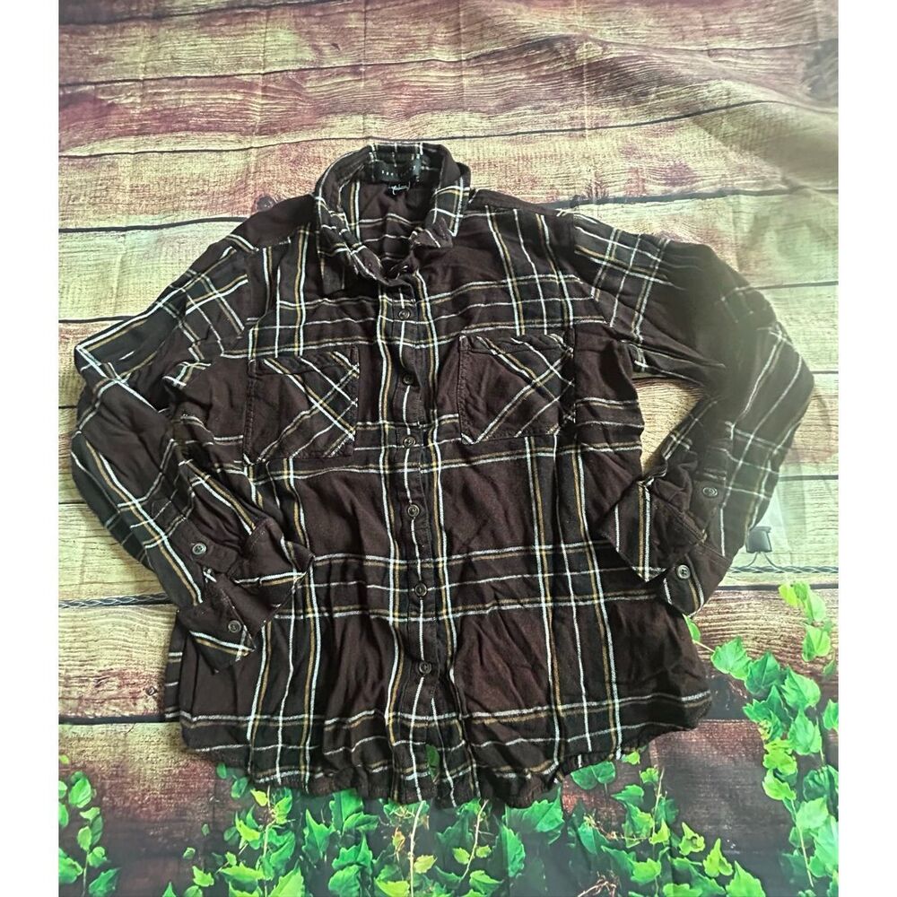 Sanctuary Flannel Shirt Brown Tan Size L